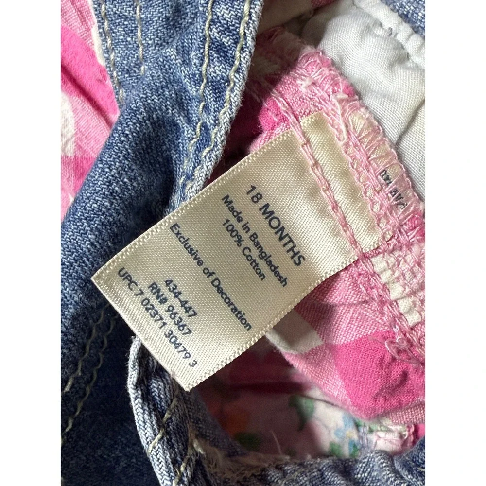 OshKosh Bgosh Denim Dress Floral‎ Plaid Ruffle Overalls Outfit 18 Months